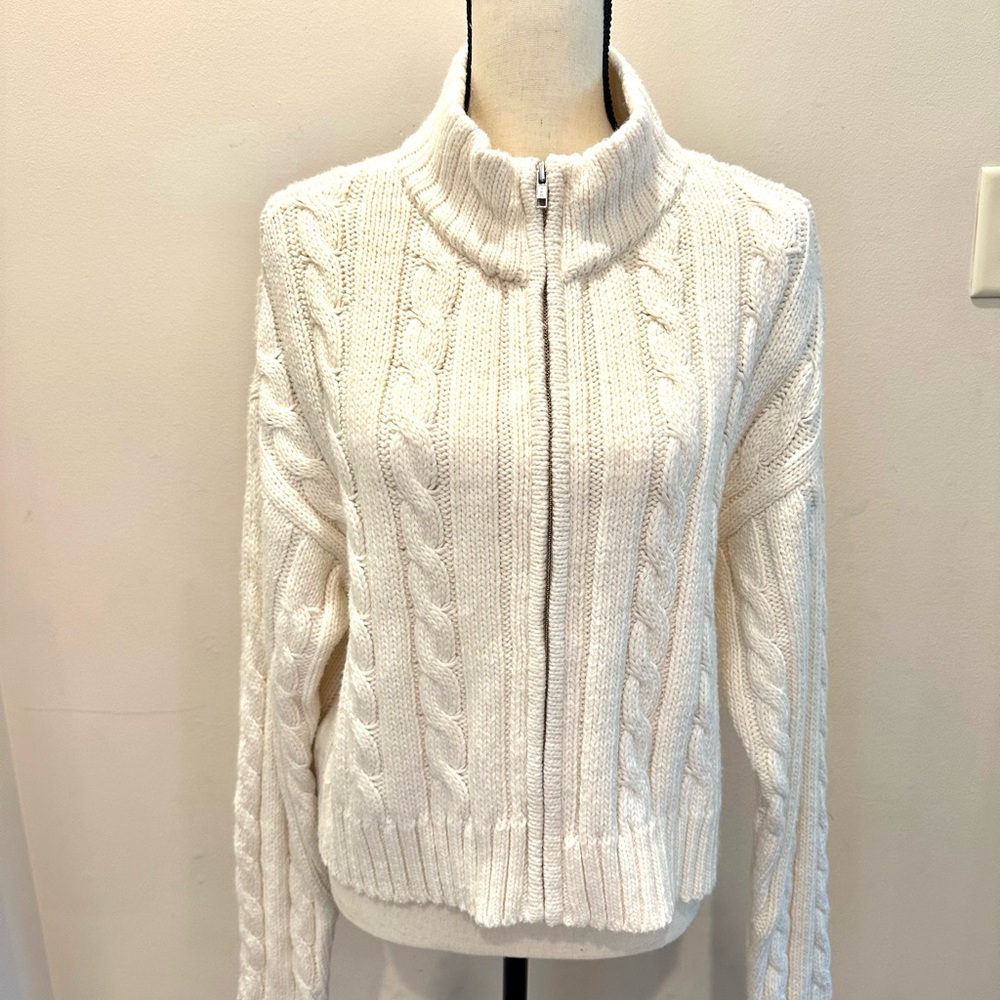 CAbi Cream Cable Knit Turtleneck Sweater - Medium